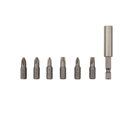 Набор бит KRANZ 25 мм PH1, PH2, PZ1, PZ2, SL5.5, T30 с магнитным держателем (7 шт./уп.) KR-92-0433  Kranz