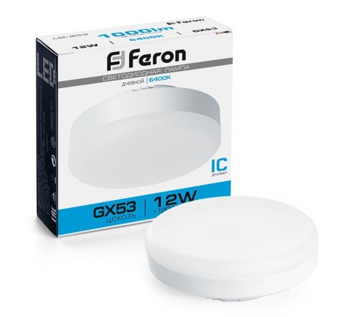 Лампа светодиодная LB-453 (12W) 230V GX53 6400K, для натяжных потолков  25868  FERON