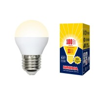 Лампа светодиодная LED-G45-11W/WW/E27/FR/NR LED. "шар", матовая. Серия Norma. 3000K  UL-00003835  Volpe