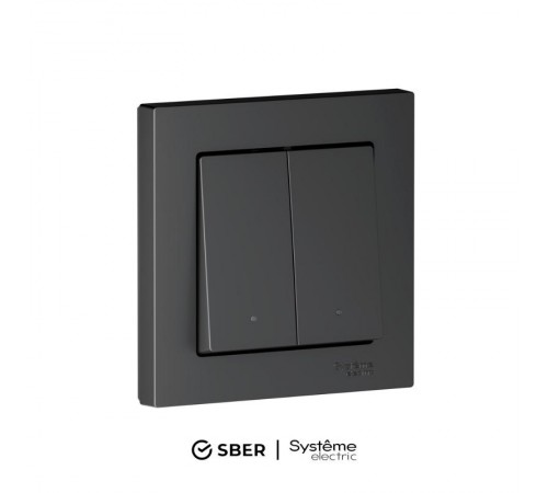 AtlasDesign SMART Карбон Выключатель 2-клавишный с подсветкой, Zigbee, сх.5, L+N, 10А, механизм   ATN001053Z  SE