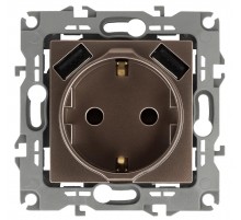 12-4109-13 Розетка с заземлением 16A-250В, штор. с 2xUSB 5В-3А, 12, бронза   Б0047847  ЭРА