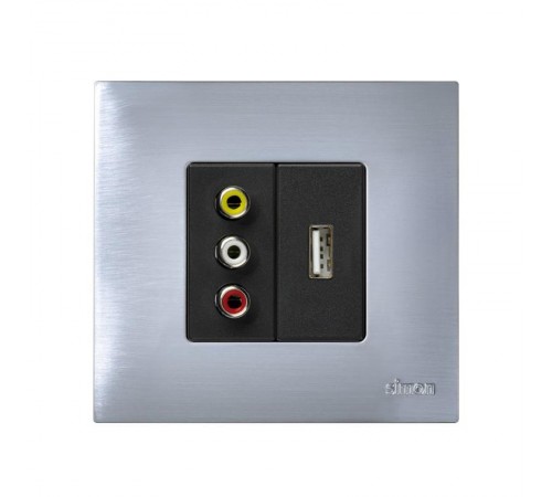 Simon 27 Розетка для подключения аудио/видео разъёмов RCA, винтовое соединение, узкий модуль, S27, графит  2701093-038  Simon