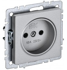 BRITE Розетка без заземления со шторками 10А РСш10-2-БрА алюминий  BR-R13-10-K47  IEK