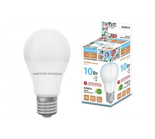 Лампа светодиодная НЛ-LED-A55-10 Вт-230 В-6500 К-Е27, (55х98 мм), Народная  SQ0340-1510  TDM