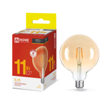 Лампа светодиодная LED-GL-125-deco gold 11Вт 230В Е27 3000К 1160Лм золотистая IN HOME  4690612036489  IN HOME