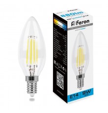 Лампа светодиодная, (9W) 230V E14 6400K прозрачная, LB-73  38229  FERON