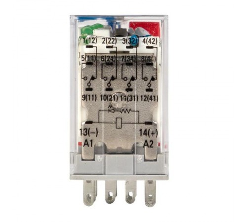 Реле промежуточное с кнопкой и мех. Индикацией RPAt 22/4 5A 24В DC EKF AVERES  rpat-22-4-24DC  EKF