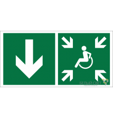 Знак безопасности BL-3015B.E79"Указ. двери пункта сбора(безоп.зоны)МГН(лев.)"  a19339  Белый свет