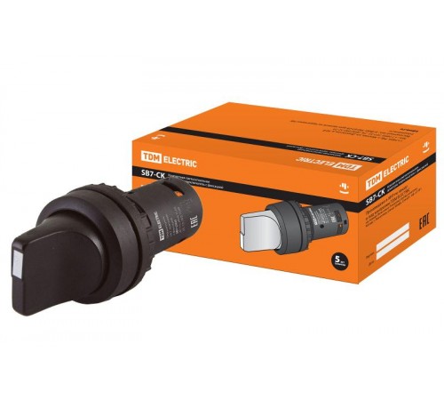 Переключатель на 2 положения с фиксацией SB7-CD25 короткая ручка d22мм 1з+1р черный  SQ0746-0071  TDM