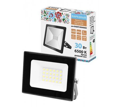 Прожектор СДО-05-030 30 Вт, 2400 лм, 6500 К, 220-240 В, IP65, черный, Народный  SQ0336-0302  TDM