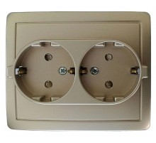 Simon 15 Шампань Розетка двойная с/з Schuko с защитными шторками, винт. зажим, 16А 250В  1590451-034  Simon