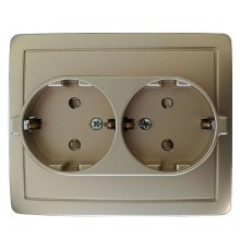 Simon 15 Шампань Розетка двойная с/з Schuko с защитными шторками, винт. зажим, 16А 250В  1590451-034  Simon