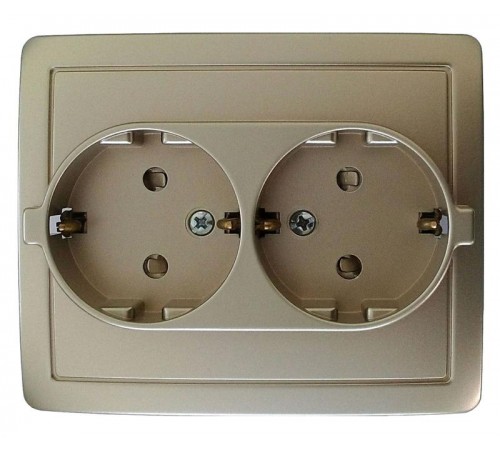 Simon 15 Шампань Розетка двойная с/з Schuko с защитными шторками, винт. зажим, 16А 250В  1590451-034  Simon