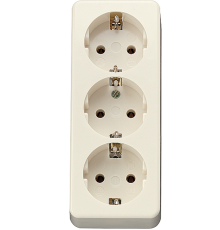 Штепсельная розетка SCHUKO 16А / 250В, тройная накладного монтажа, с монтажной платой;  слоновая кость; AP600  10S23L  Jung