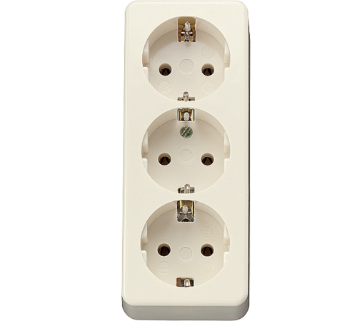 Штепсельная розетка SCHUKO 16А / 250В, тройная накладного монтажа, с монтажной платой;  слоновая кость; AP600  10S23L  Jung