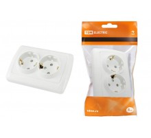 Розетка двойная 2П+З 16А 250В с защ. шт. белая "Онега"   SQ1805-0013  TDM