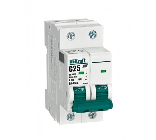 Выключатель автоматический без теплозащиты двухполюсный ВА-103М2P 25А характеристика C 6кА  12513DEK  Dekraft