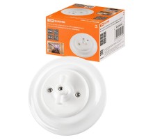 Выключатель скрытой установки фарфоровый поворотный проходной с ручкой (бантик) 10А белый "Болонь" T  SQ1820-0014  TDM