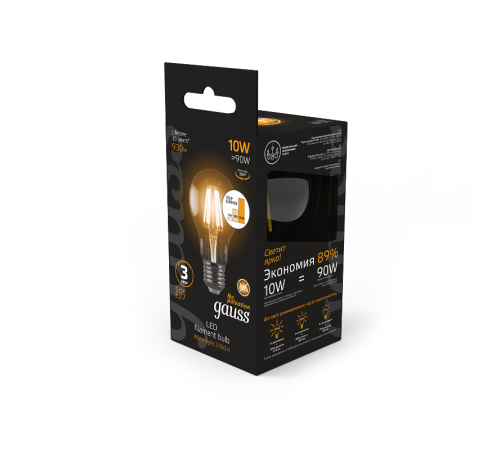 Лампа светодиодная Black LED Filament A60 E27 10W 930lm 2700К step dimmable  102802110-S  Gauss