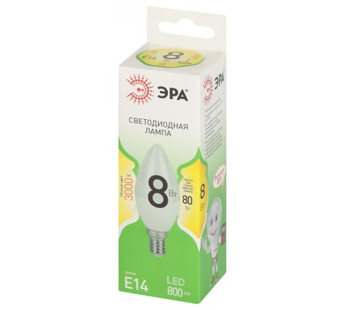 Лампа светодиодная  GREEN LINE LED B35-8W-830-E14 GL E14 8 Вт свеча теплый свет  Б0067133  ЭРА