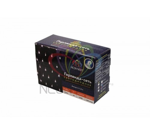 Гирлянда "Сеть" 1х1,5м, черный ПВХ, 160 LED Мультиколор  215-119  NEON-NIGHT