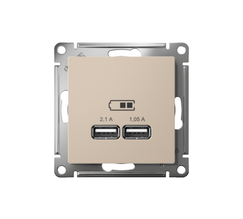AtlasDesign Песочный USB Розетка A+A, 5В/2,1 А, 2х5В/1,05 А, механизм  ATN001233  SE