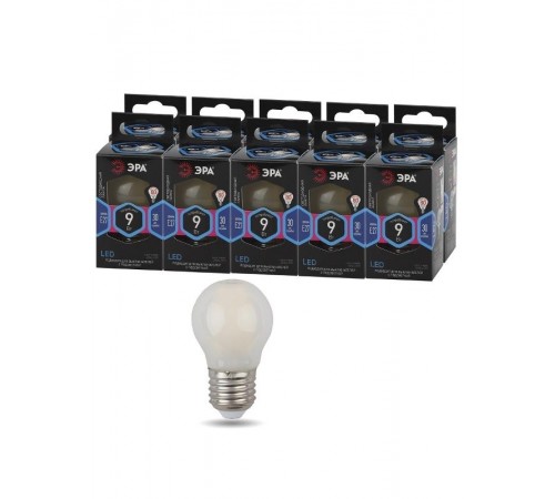 Лампа светодиодная F-LEDP45-9w-840-E27 frost (филамент, шар мат, 9Вт, нейтр, E27)  Б0047030  ЭРА