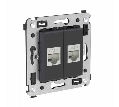 Компьютерная розетка RJ-45 без шторки в стену, кат.6 двойная экранированная, "Avanti", "Черный матовый"  4412794  DKC