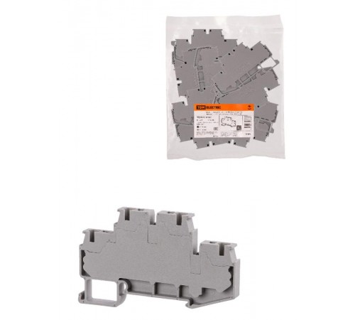 Зажим клеммный безвинтовой ЗКБ быстрого зажима двухуровневый 4 мм2 32А серый (Ph-C PTTB 4)  SQ0822-0167  TDM