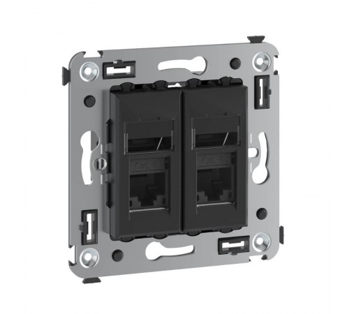 Компьютерная розетка RJ-45 в стену, кат.6А двойная, "Avanti", "Черный матовый"  4412374  DKC