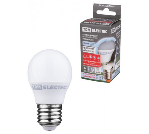 Лампа светодиодная FG45-6 Вт-230 В-4000 К-E27 "-ДИММЕР"  SQ0340-0202  TDM