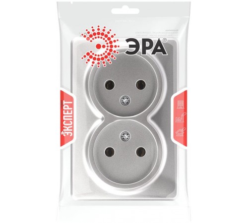 Розетка Эксперт 11-2202-03 2х2P IP20 16A-250В ОУ Алюминий  Б0063016  ЭРА