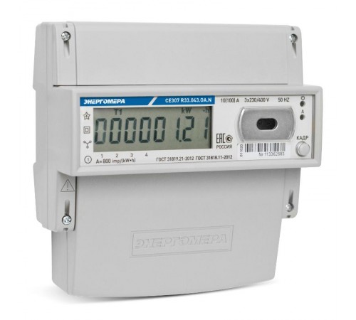 Счетчик электроэнергии трехфазный многотарифный Энергомера CE307 R33.043.ОA.N 5-10 А ЖКИ на DIN-рейку  101004007011789  Энергомера