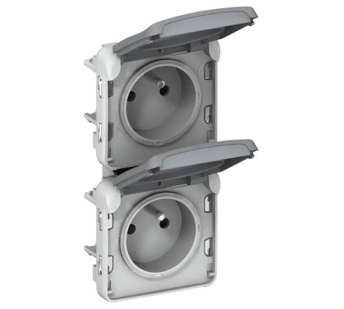 Plexo Серый Розетка 2-ая вертик. 2К+З фр.ст. IP55  069563  Legrand