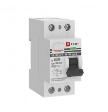 Выключатель дифференциальный (УЗО) ВД-100 2п 63А 100мА (тип А, эл-мех) 6кА PROximа  elcb-2-6-63-100-em-А-pro  EKF (замена - E1026MA63100)