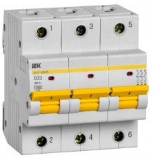Выключатель автоматический трехполюсный ВА47-100МА без тепл. расцеп. 3P 20А 10кА D  MVA43-3-020-D  IEK
