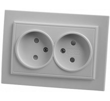 PST10-9013-01 Розетка 2-местная б/з, 250В, 10А с защитной шторкой, серия Эрна, белый  39053  STEKKER