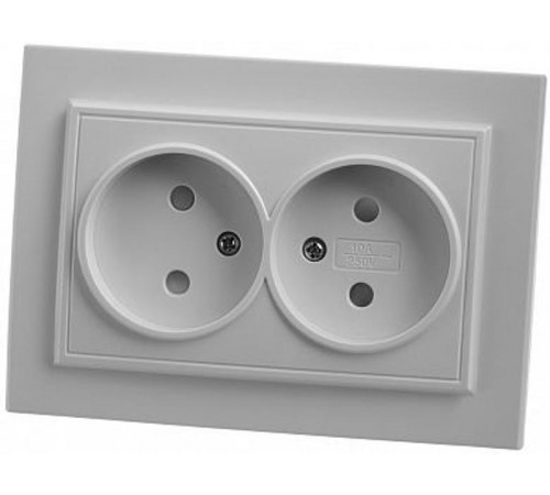 PST10-9013-01 Розетка 2-местная б/з, 250В, 10А с защитной шторкой, серия Эрна, белый  39053  STEKKER