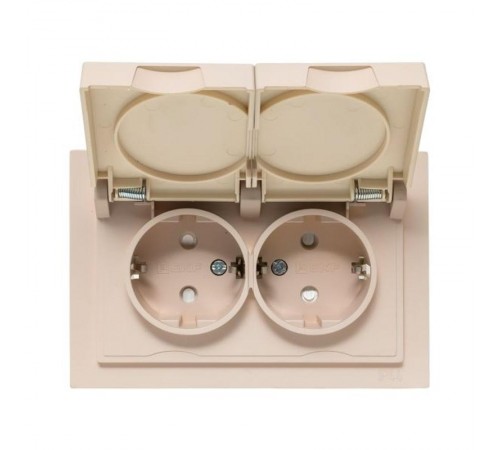 Механизм розетки двойной, 16А, IP44, с заземлением, со шторками, с рамкой, с крышками, кремовый Эпика  UP1-SOI-211-44 EKF