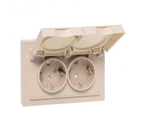 Механизм розетки двойной, 16А, IP44, с заземлением, со шторками, с рамкой, с крышками, кремовый Эпика  UP1-SOI-211-44 EKF