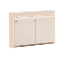 Механизм розетки двойной, 16А, IP44, с заземлением, со шторками, с рамкой, с крышками, кремовый Эпика  UP1-SOI-211-44 EKF