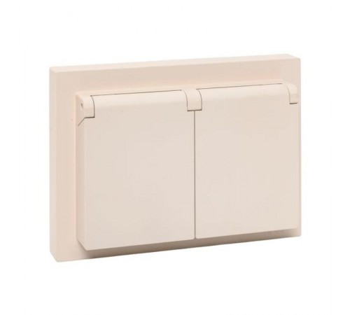 Механизм розетки двойной, 16А, IP44, с заземлением, со шторками, с рамкой, с крышками, кремовый Эпика  UP1-SOI-211-44 EKF