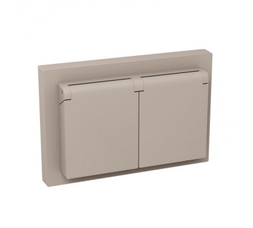 Механизм розетки двойной, 16А, IP44, с заземлением, со шторками, с рамкой, с крышками, кремовый Эпика  UP1-SOI-211-44 EKF