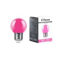 Лампа светодиодная LB-37 (1W) 230V E27 розовый для белт лайта G45  38123  Feron