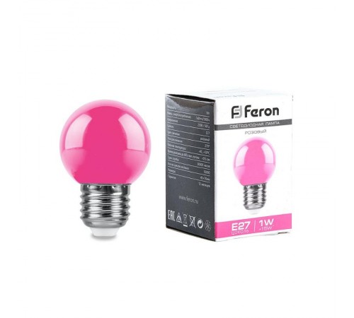 Лампа светодиодная LB-37 (1W) 230V E27 розовый для белт лайта G45  38123  Feron
