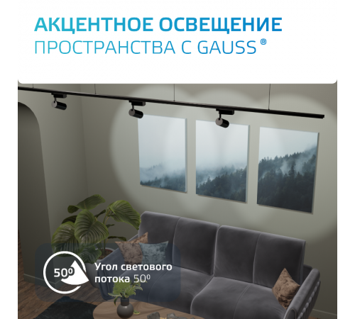 Светильник светодиодный трековый цилиндр 8W 600lm 4000K 180-220V IP20 59*164мм черный линза 50  TR090  Gauss