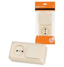 Блок комбинированный выкл. 1-кл. 10А + розетка 2П 10А 250В БКВР IP20 сл. кость "Ладога"   SQ1801-0205  TDM