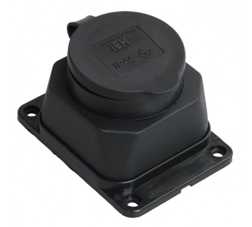 Розетка каучуковая с защитной крышкой настенная ОМЕГА IP44 РБ13-1-0м  PKR11-016-2-K02  IEK