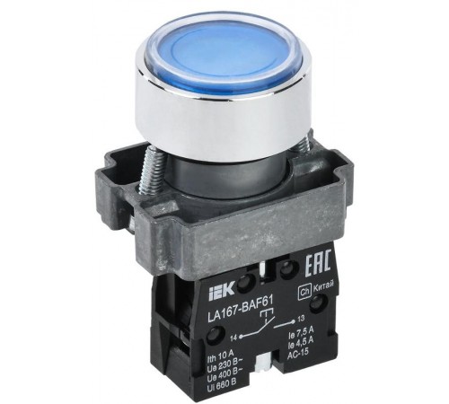Кнопка LA167-BAF61 d=22мм 1з синяя  BBT20-BAF61-1-22-67-K07  IEK