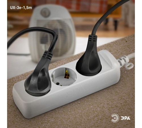 Удлинитель Россия UX-3e-1,5m Удлин-ль c заземл, 3х0,75мм2, ПВС, 3гн, 1,5м  Б0038575  ЭРА